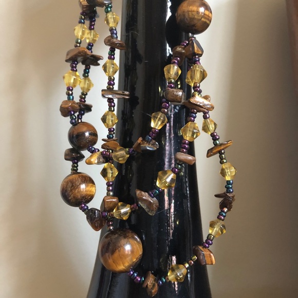 SOLD Amber & Tiger’s Eye Beaded Necklace - Picture 4 of 5